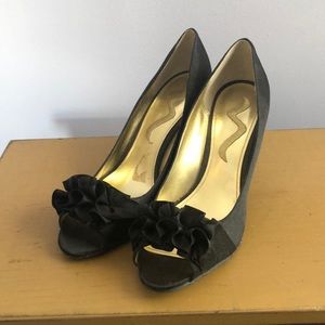 Satin Mia Peep Toe Wedges